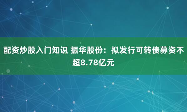 配资炒股入门知识 振华股份：拟发行可转债募资不超8.78亿元